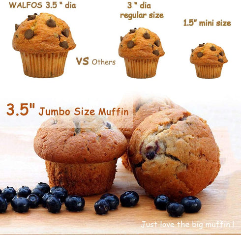 Walfos Silicone Texas Muffin Pan Set- 6 Cup Jumbo Silicone Cupcake Pan, Non-Stick Silicone, Just PoP Out! Perfect for Egg Muffin, Big Cupcake - BPA Free and Dishwasher Safe, Set of 2