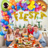 Winrayk 113PCS Fiesta Balloon Garland Arch Kit Mexican Themed Fiesta Party Decorations with Fiesta Golden Letters Avocado Cactus Taco Alpaca Cinco De Mayo Party Decorations for Kids Adults