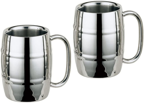 Stainless Steel Double Wall Coffee Mug, Barrel Mug 15oz (2, Silver)