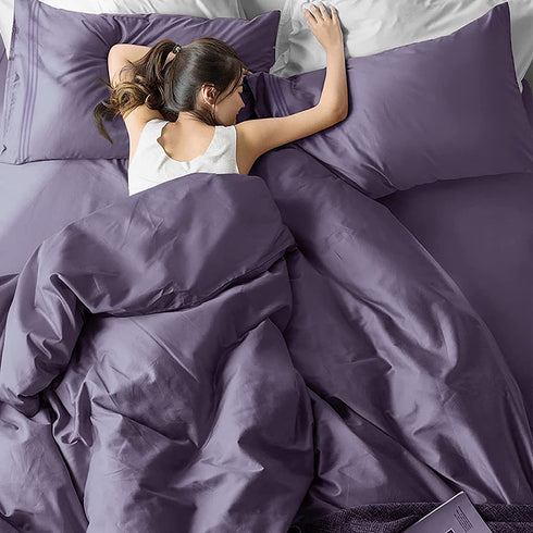 EaseHome Queen Size Sheets Set - Extra Soft Luxury Brushed Microfiber Queen Bed Sheets with 15 inch Deep Pocket - Comforterble Wrinkle Fade and Hypoallergenic- 4 Piece (Queen,Purple)