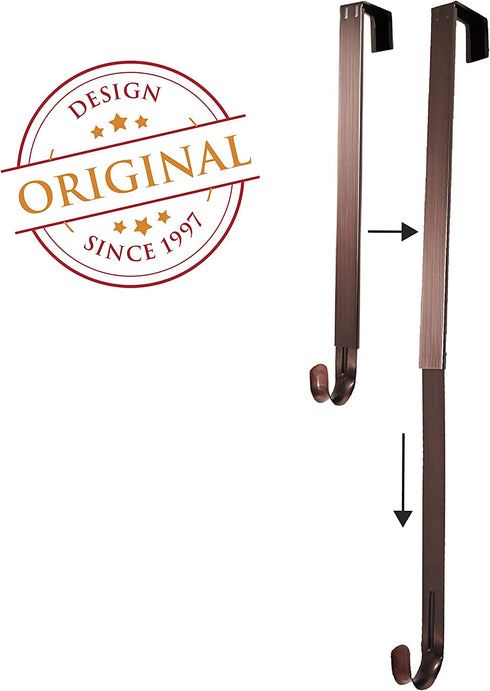 Haute Decor Adjustable Length Wreath Hook and Hanger - 2PACK- Oil Rubbed Bronze - Holds up to 20 lbs.