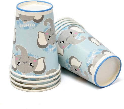 Elephant Boy Baby Shower Party Supplies Tableware Set 24 9" Paper Plates 24 7" Plate 24 9 Oz Cup 50 Lunch Napkin for Little Boys Blue Grey Elephants Birthday Gender Reveal Disposable Dinnerware Decor