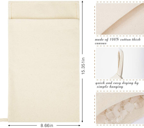 Pack of 2 Professional Lewis Bags and 1 Piece Ice Mallet Set-15.35 × 8.66 Inch Reusable Canvas Crushed Ice Bags with Wooden Mallet for Home Party Bar Kitchen Dried Ice Crushing