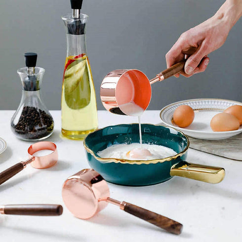 Measuring Cups Set, TeenGo Stainless Steel Copper Measuring Cups Set for Dry, Liquid Ingredients with Wooden Handle Used for Cooking & Baking