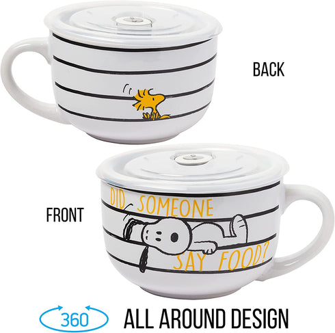 Silver Buffalo Peanuts Snoopy and Woodstock Ceramic Soup Mug with Vented Plastic Lid, 24 Ounces