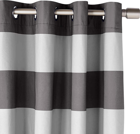 Amazon Basics Room-Darkening Blackout Curtain Set with Grommets - 52 x 84-Inch, Dark Gray/Light Gray Stripe, 2 Panels
