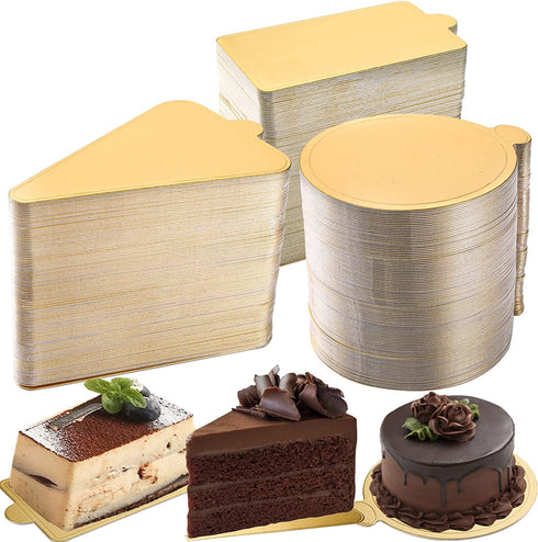Dicunoy 300PCS Mini Cake Boards, 3" Gold Circle Paper Cupcake Dessert Displays Base Tray, Mousse Cake Plates for Parties, Wedding, Birthday, Restaurant Buffet, Round, Triangle, Rectangular