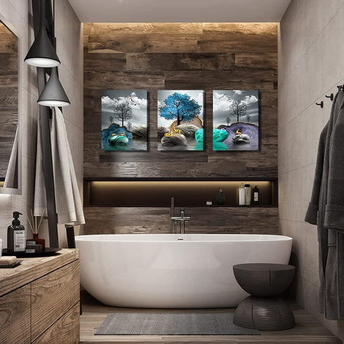 Canvas Wall art for bedroom Wall Decor for living room bathroom Black and white abstract landscape painting modern 3 Piece Framed Canvas art Prints Ready to Hang Pictures for Home Decoration