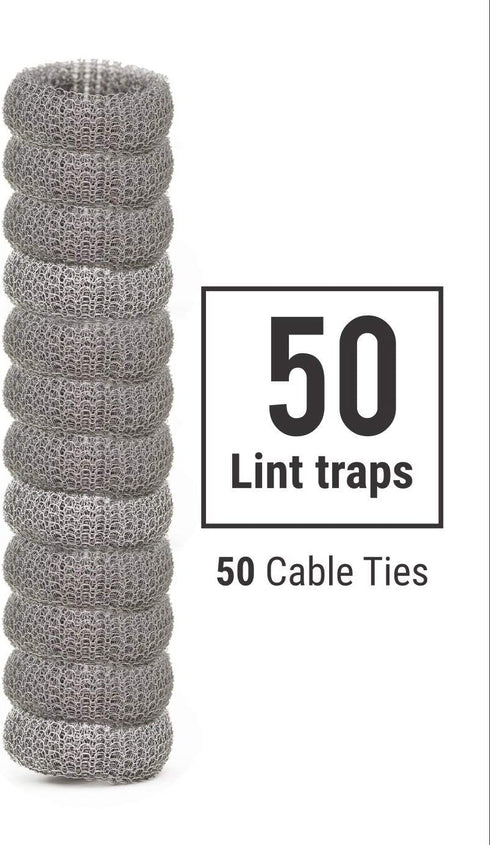 Pack of 50 Washing Machine Lint Traps Premium Snare and Rustproof Stainless Steel Mesh with Clamps