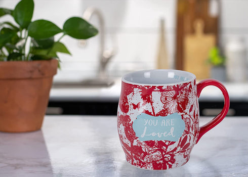 You Are Loved Crimson Floral 13 Ounce Ceramic Mug