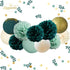 NICROLANDEE Wedding Party Decorations - 12PCS Green Hanging Tissue Pom Poms Gold Foil Dots Paper Lantern Confetti 30G for Rustic Style Bridal Shower Birthday Botanical Baby Shower Decorations