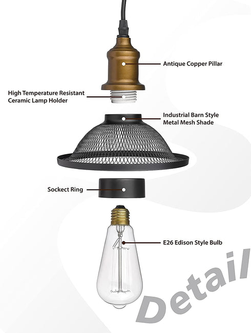 YEEHOME Industrial Pendant Light,1-Light Hanging Light Fixture, Black Metal Wire Cage Pendant for Kitchen Island, Office, Restaurants, Hotel