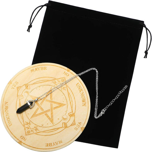 Star Pendulum Board Dowsing Divination Metaphysical Message Board Wooden Carven Board with a Crystal Dowsing Pendulum Necklace Witchcraft Wiccan Altar Supplies Kit (5.9 inches)