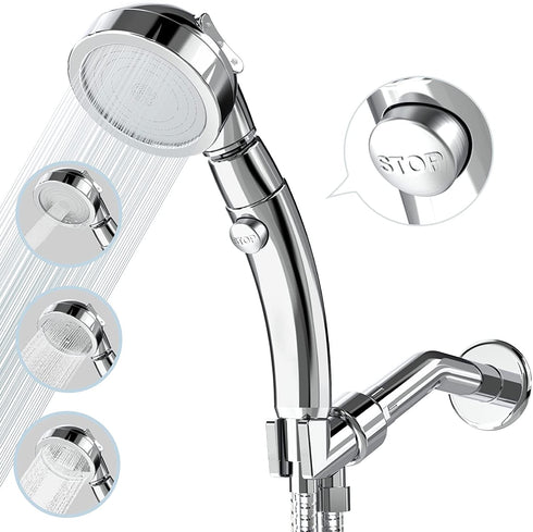 Polma Shower Head with Handheld, High Pressure Shower Head with ON/Off switch 3 Modes detachable Handheld Showerhead with Hose, Angle-Adjustable Water Saving RV Shower Head (Chrome)