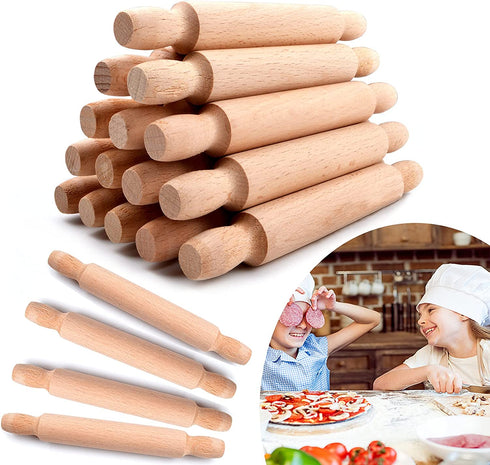 20 Pieces Mini Rolling Pins for Crafts, 6 Inch Wooden Kids Mini Rolling Pin Dumpling Ravioli Rolling Pin Dough Roller, French Rolling Pin for Children Fondant Pasta Pastry Pizza Crafting Baking