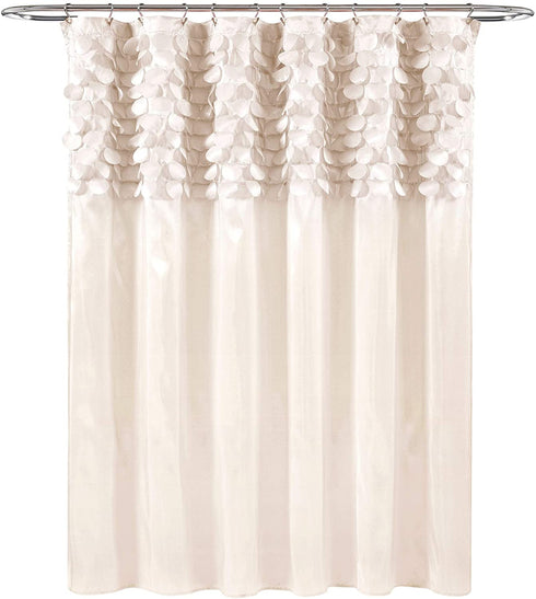 Lush Decor Lillian Shower Curtain | Textured Shimmer Circle Design Bathroom, 72 x 72, Beige