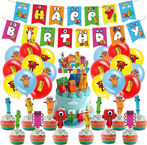Galoulo Number Birthday Party Supplies For Blocks ,Number Birthday Party Decorations For Blocks Included Cake Toppers, CupCake Toppers, Balloon, Banner, Number Theme block Party Favor Pack Set