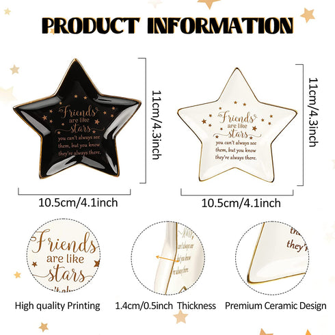 2 Pieces Friend Are Like Stars Tray Long Distance Gift Graduation Trinket Dish Star Shaped Ceramic Ring Jewelry Dish Friendship Inspirational Holder Tray Decorative Jewelry Trinket Trays for Friend