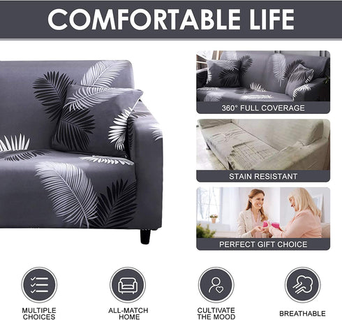 JOYDREAM 1 Piece Armchair Slipcover, Stretch Sofa Covers, Printed Sofa Slipcovers, Furniture Protector Universal for Armchair, 1 Seater Sofa Cover with 1 Pillowcase (Small, Feather)