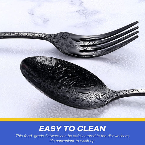 12-Pieces Polished Black Silverware Set, Flatware Set for 6, Stainless Steel Tableware Cutlery Set with Dinner Spoons Forks, Utensil Sets for Home Kitchen Restaurant Hotel, Dishwasher Safe