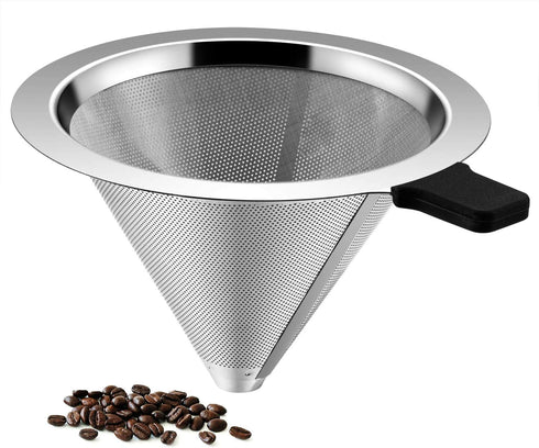 Small Size Pour Over Coffee filter Paperless Pour Over Coffee Dripper Manual Reusable Stainless Steel Coffee Filter, Single Drip Brew, Double Mesh Liner (1~2 Small Cups)