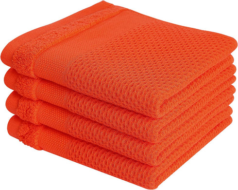 Kitinjoy 100% Cotton Waffle Weave Kitchen Towels, 13 x 28 Inches, Super Soft and Absorbent Dish Towels for Drying Dishes, 4-Pack, Orange