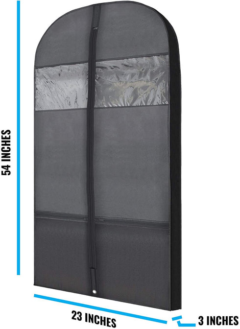 Plixio Gusseted Garment Bags Suit Bag for Travel and Clothing Storage of Dresses, Dress Shirts, Coats” Includes Zipper Pockets and Large Transparent Window (2 Pack: 54? X 24? x 3.4?)