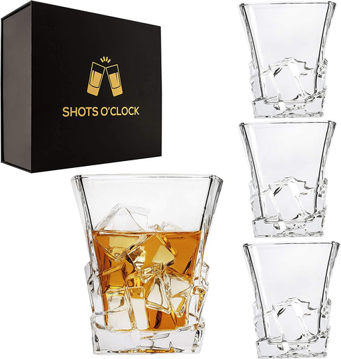 Premium Bourbon Glasses Set of 4 - Elegant Whiskey Glasses for Scotch, Single Malt - Old Fashioned Glass Set in Gift Box - Rocks Whisky Tumblers for Cocktails - Home Bar Glassware Tumbler Set
