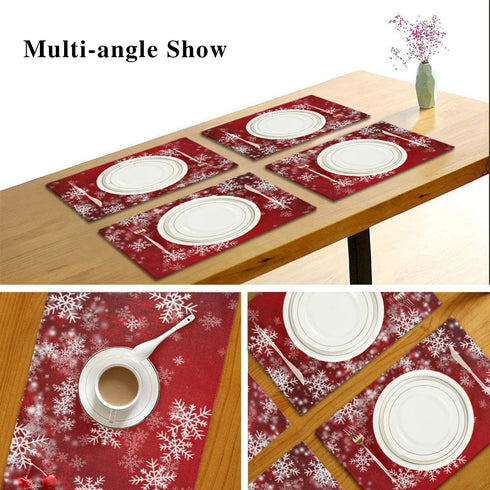 One Bear Christmas Placemats Winter Snowflake Red Placemat Table Mats Non Slip Heat Resistant Placemats for Dining Table Kitchen Holiday Party Set of 6