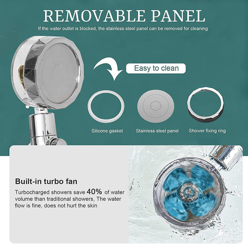 Propeller Driven Handheld Shower Head High Pressure - Shower Head Premium Turbocharged?360 Degrees Rotating Shower Head? Excellent for Low Water Pressure And Water Saving (Blue)