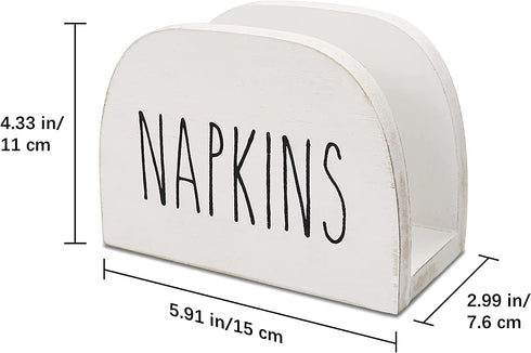 Karisky Rustic Napkin Holder Farmhouse Solid Real Wood Freestanding Napkin Dispenser for Kitchen Countertops, Tables, 6 x 4 Inch, White