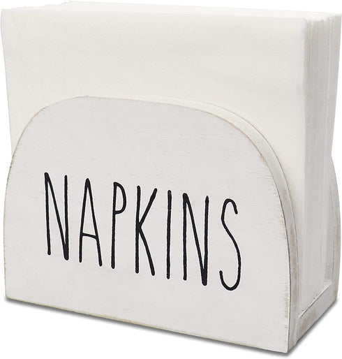 Karisky Rustic Napkin Holder Farmhouse Solid Real Wood Freestanding Napkin Dispenser for Kitchen Countertops, Tables, 6 x 4 Inch, White