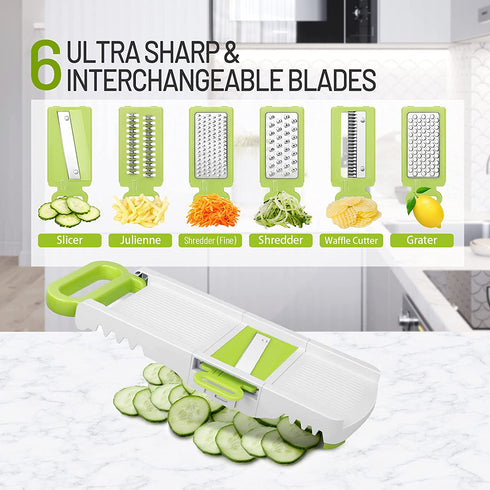 Mandoline Slicer for Kitchen Mandolin Slicing Tool 6 in 1 Vegetable Mandoline Slicer Cutter Chopper Grater Slicers for Fruits Vegetables Julienne Carrot Cucumber Sweet Potato Chip Slicer Thin