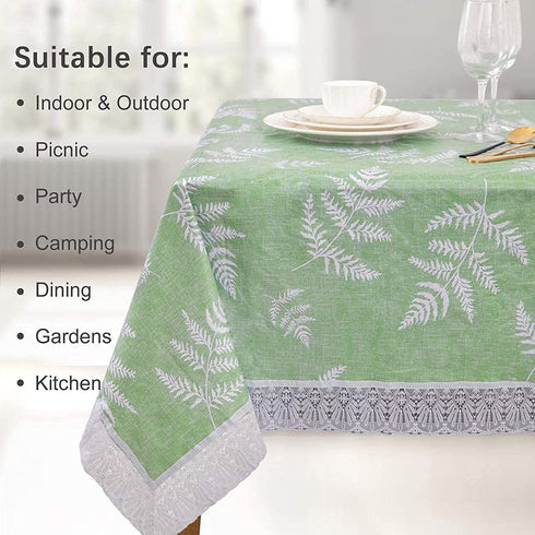 JUCFHY Vinyl Tablecloth with Flannel Backing,Vinyl Tablecloths for Rectangle Tables,Green Plastic Table Cloth for Camping Dining Party,PVC Picnic Table Cover(Green Fern,52x72 Inch)