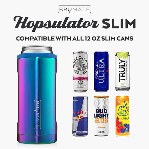 BrüMate Hopsulator Slim Double-Walled Stainless Steel Insulated Can Cooler for 12 Oz Slim Cans (Rainbow Titanium)