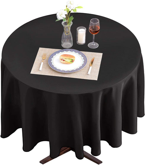 EVENTSDECO Round Tablecloth Black Table Cloth 132 Inch Polyester Fabric Table Cloths for Banquet Party Dining Buffet and Vendor