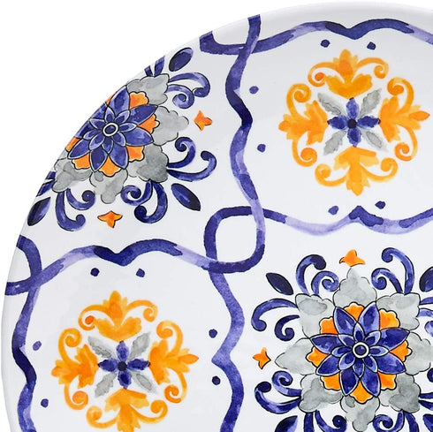 Amazon Basics 12-Piece Melamine Dinnerware Set - Service for 4, Traditional Blue & Yellow
