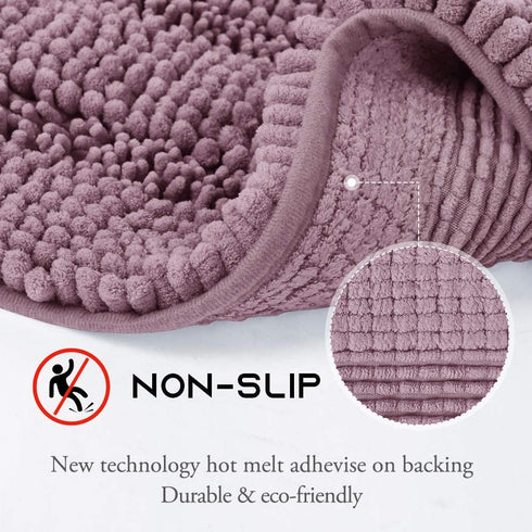 NICETOWN Bath Rugs Ultra Thick and Soft Texture Chenille Plush Striped Floor Mats Bath Rug with Non-Slip Backing Microfiber Hand Tufted Door Mat for Entryway (Mauve, Pack 2-20" x 32"/24" x 24" U)