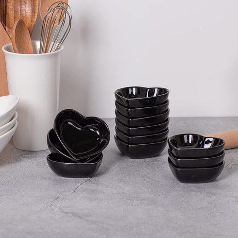Delling Soy Sauce Dish -Black Sauce Cups - Heart Dipping Bowls/Small Bowls for Ketchup, Soy or Seasoning and Christmas Thanksgiving Valentines Day Gifts-12 Packs, 1.3 Oz