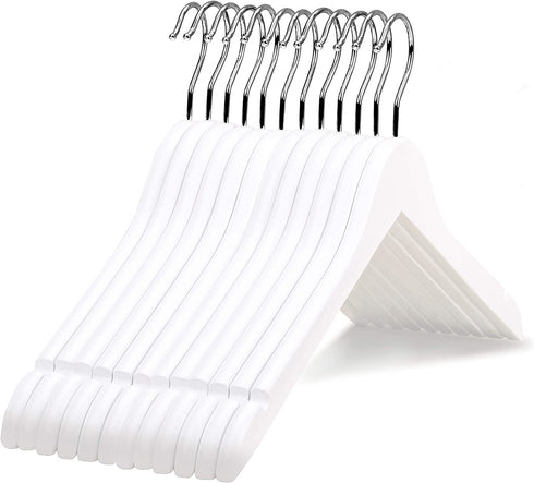 Premium Solid Wood Bridal Wedding Dress Hangers, Beautiful Wooden Shirt Suit Coat Jacket Clothes Hangers-360° Strong Swivel Hook-Extra Smooth Finish-Smoothly Cut Notches-10 Pack- White Color LM01B