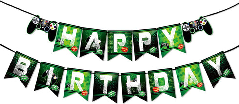 WERNNSAI Game Birthday Banner - Video Game Party Supplies Happy Birthday Bunting Garland for Boys Kids Player Geeks Gaming Themed Party Decorations Assembled