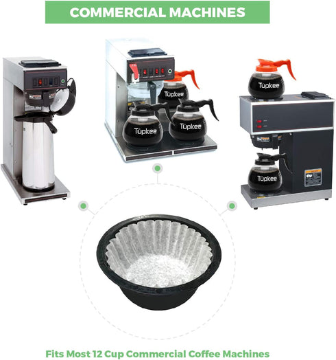 Tupkee Commercial Large 12-Cup Coffee Filters - 500-Count, Chlorine Free, White Coffee Filters - Compatible with Wilbur Curtis, Bloomfield, Bunn Coffee Maker Filters - Made in the USA