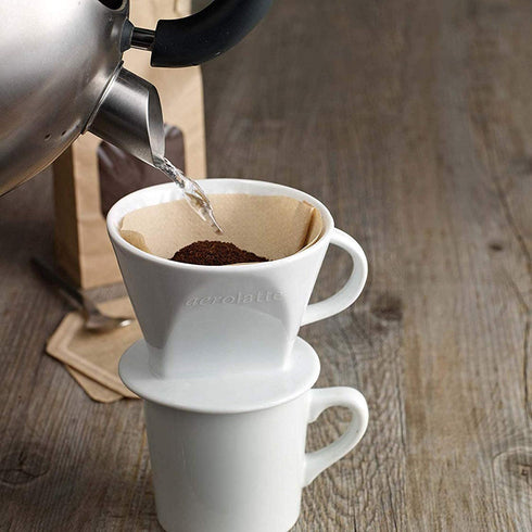 Aerolatte Pour Over Coffee Dripper Reusable Filter Cone Brewer, Number 2-Size, Ceramic, Brews 2 to 6-Cups