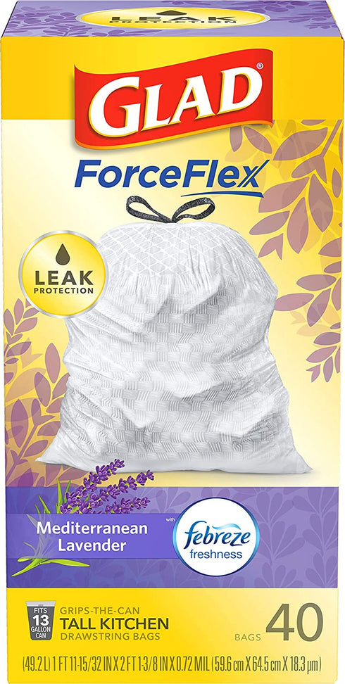 Glad Tall Kitchen Trash Bags, 13 Gal, White, 40 Ct