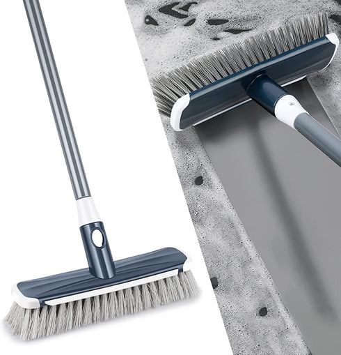 MEXERRIS Floor Scrub Brush with Long Handle - Stiff Carpet Deck Brush 2 in 1 Floor Scrubber Cleaning Grout Brush for Tile, Bathroom, Shower, Sink, Bathtub, and Kitchen Surface - Gray