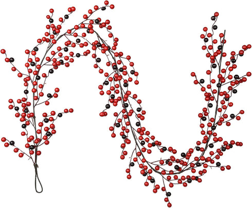 Artiflr 6FT Red Berry Christmas Garland with Red and Black Berry, Artificail Berry Garland Indoor Outdoor Garden Gate Hone Decoration for Winter Holiday New Year Decor
