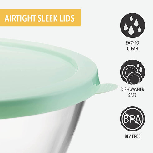 Mixing Bowls with Lids, Glass Mixing Bowl Set with BPA Free Lids, Space Saving Nesting Bowls, Food Storage Containers, 6 Piece Set Glass Bowls with Lids