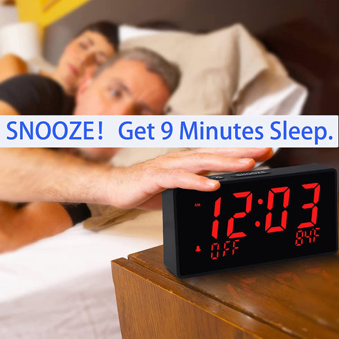 BOCTOP Desk Digital Alarm Clock, Large Numbers Red 6" LED Display, with USB Port for Charging, 0-100% Brightness Dimmer, Temperature, Snooze , Adjustable Alarm Volume?Small Bedside Clocks.