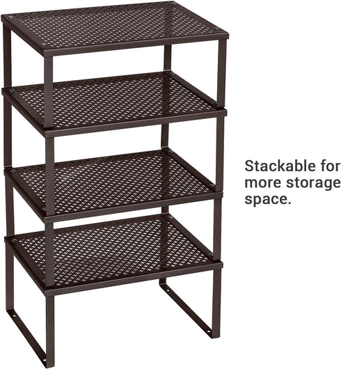 SONGMICS Cabinet Shelf Organizers, Stackable, Expandable, Set of 2 Metal Kitchen Counter Shelves, Brown UKCS01BR