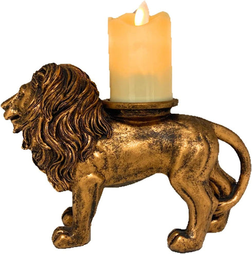 THE NIFTY NOOK Majestic Lion Candle Holder with LED Flameless Pillar Candle for Home and Office¦